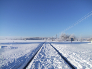 Mittelpöllnitz Schnee Eisenbahn Telefonmast